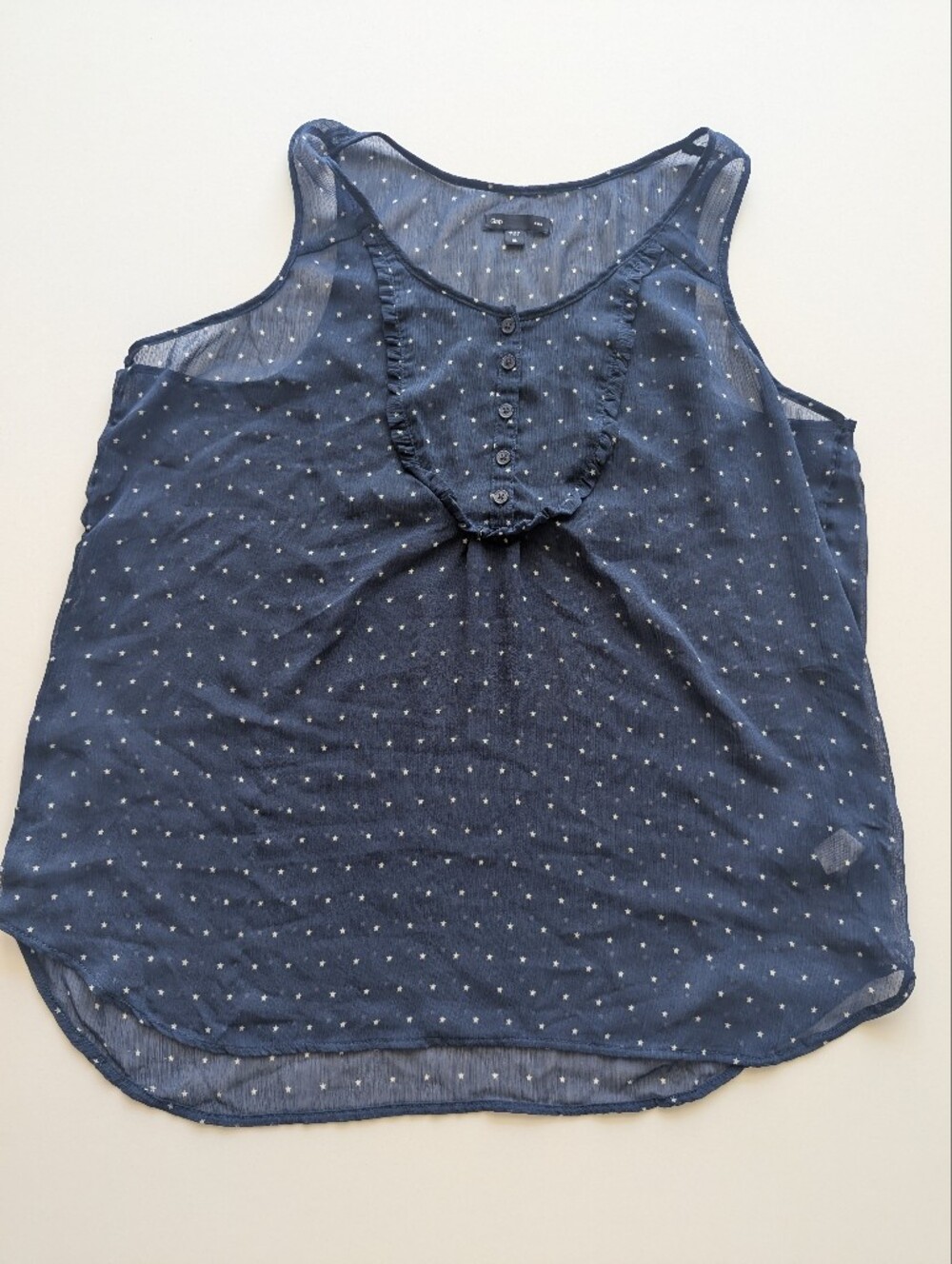 Gap Sheer Navy Blue Star Print Ruffle Tank Top - XL